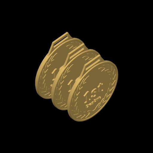 Three gold medals laid out on a print plate