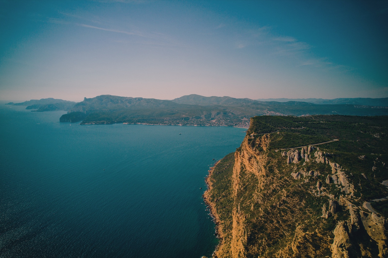 Cliffs and sea in France seen from a drone