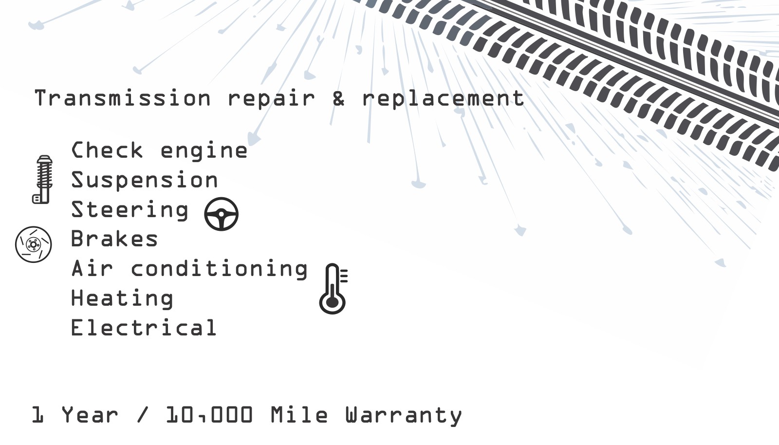 Back of the AutoFix business card listing services and a one-year warranty