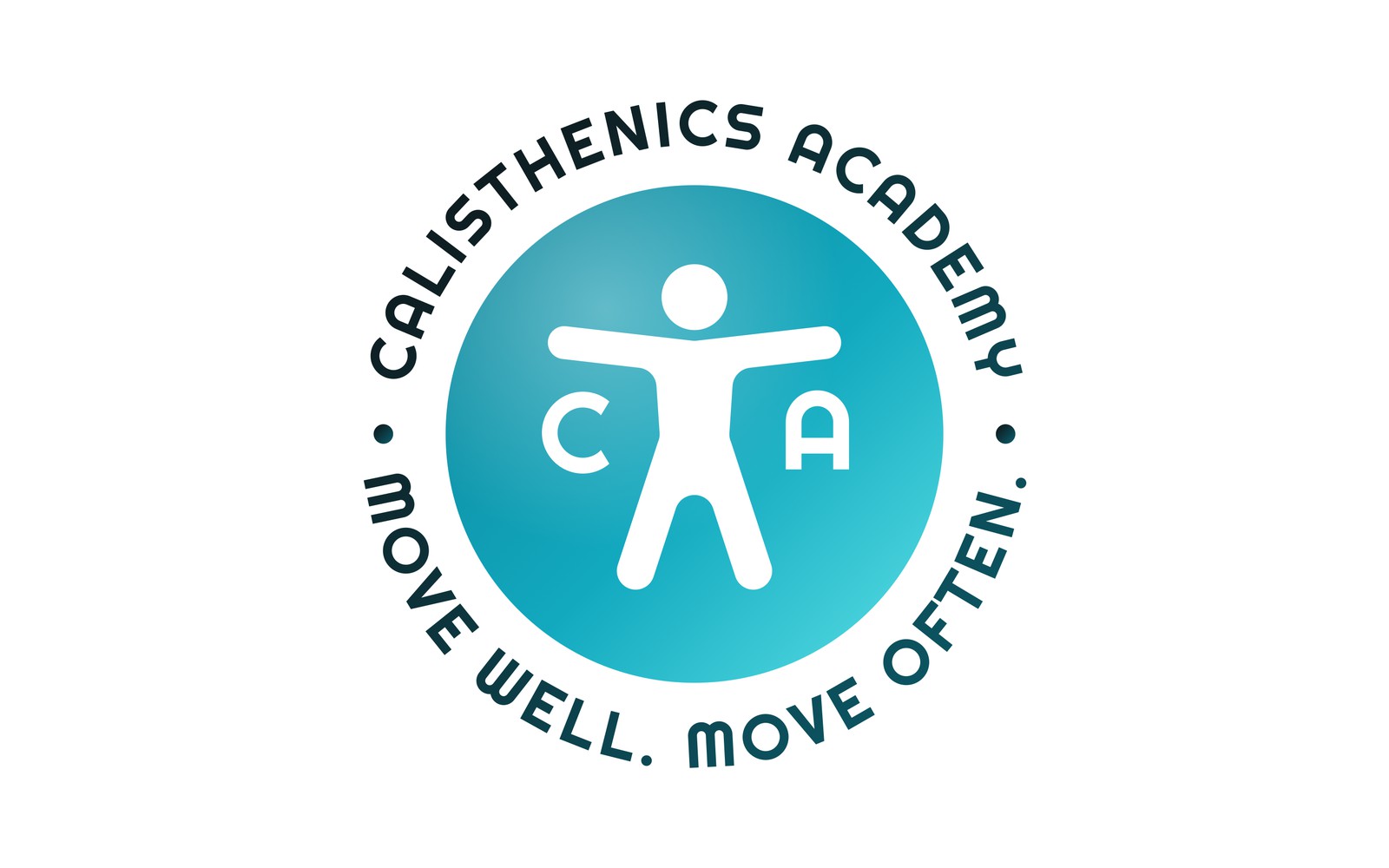 Calisthenics Academy logo: a figure with arms out between the letters C and A, ringed by Move well. Move often.