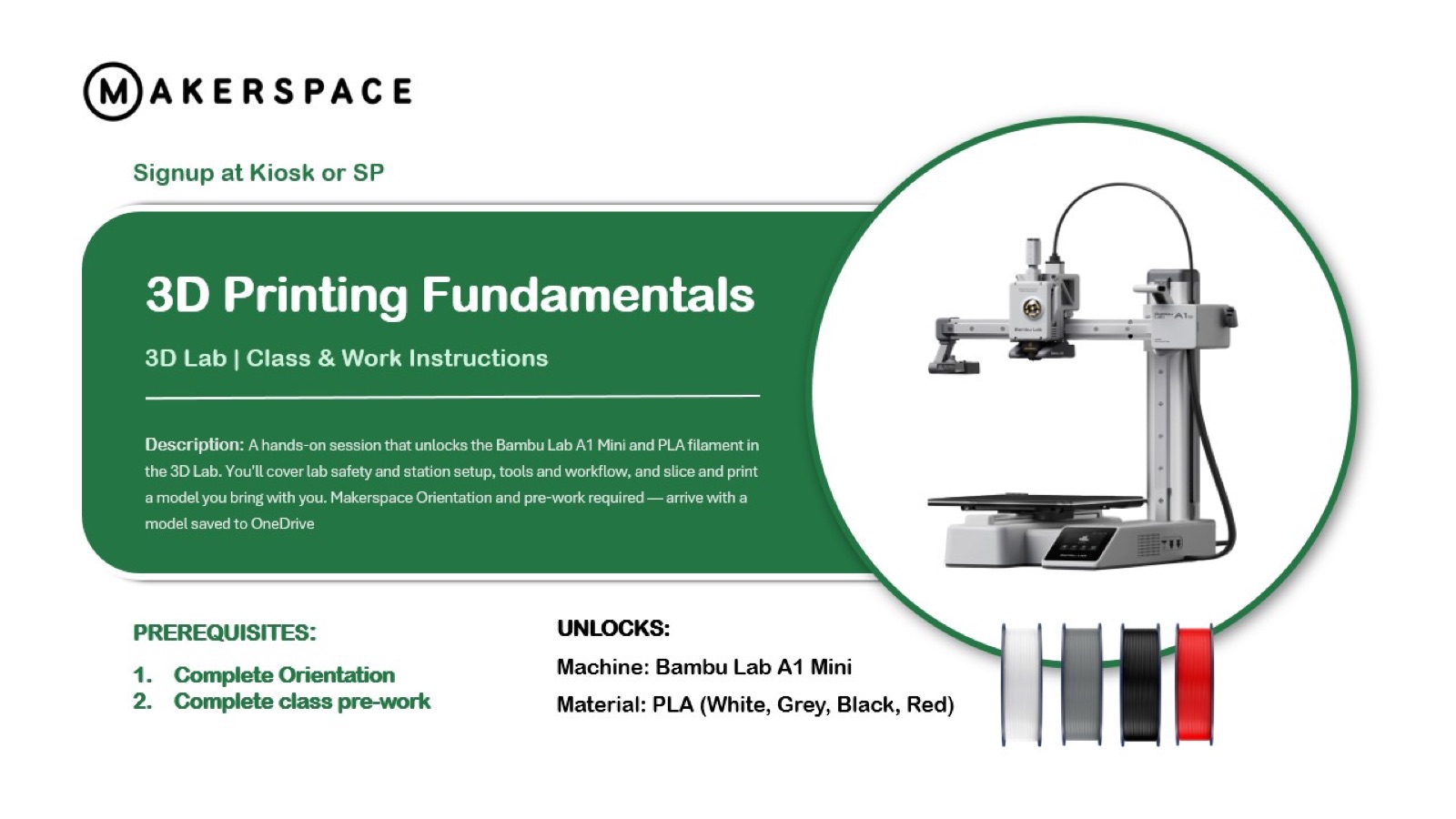 Class card for 3D Printing Fundamentals