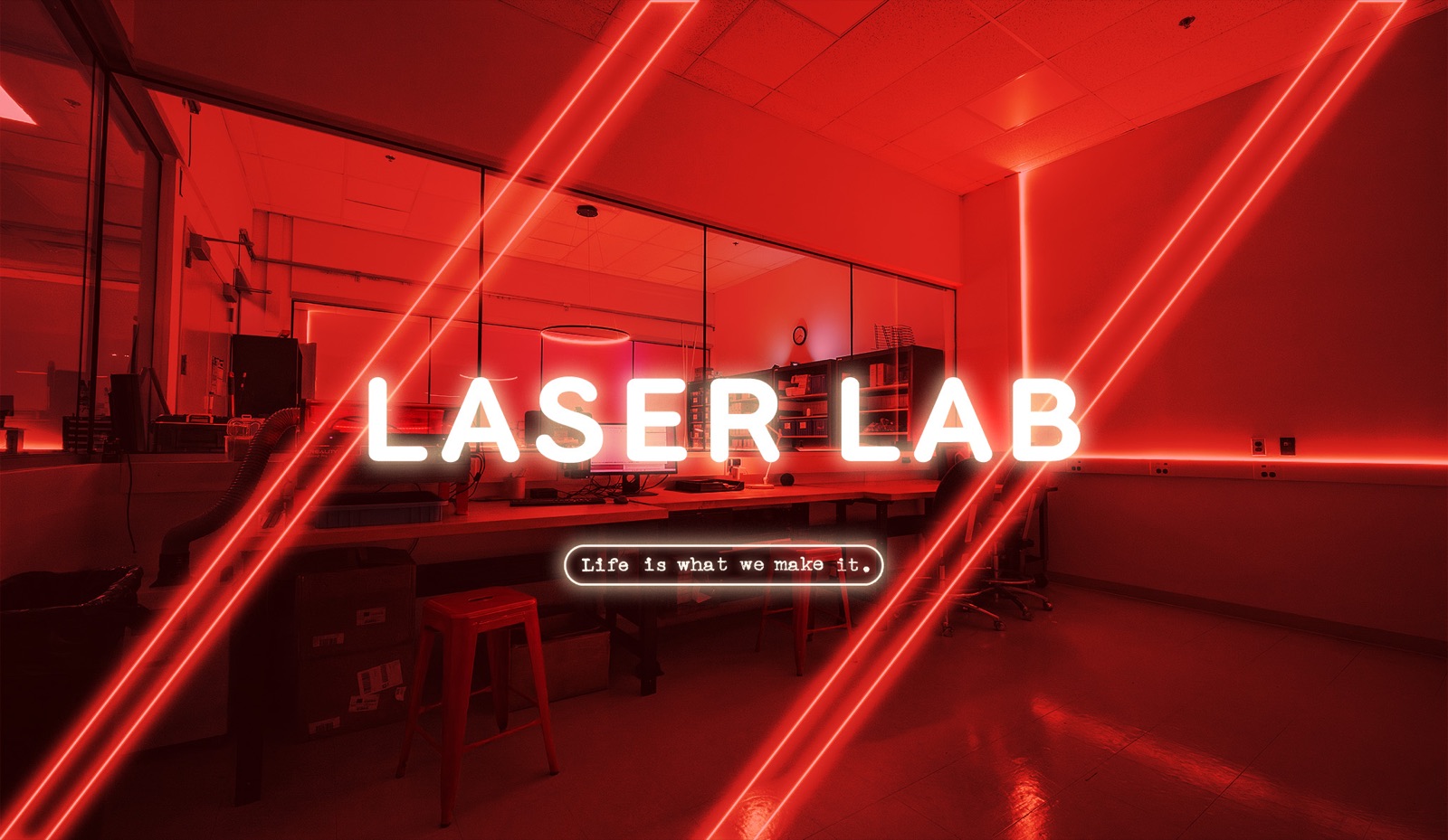 Red neon Laser Lab sign over the lab