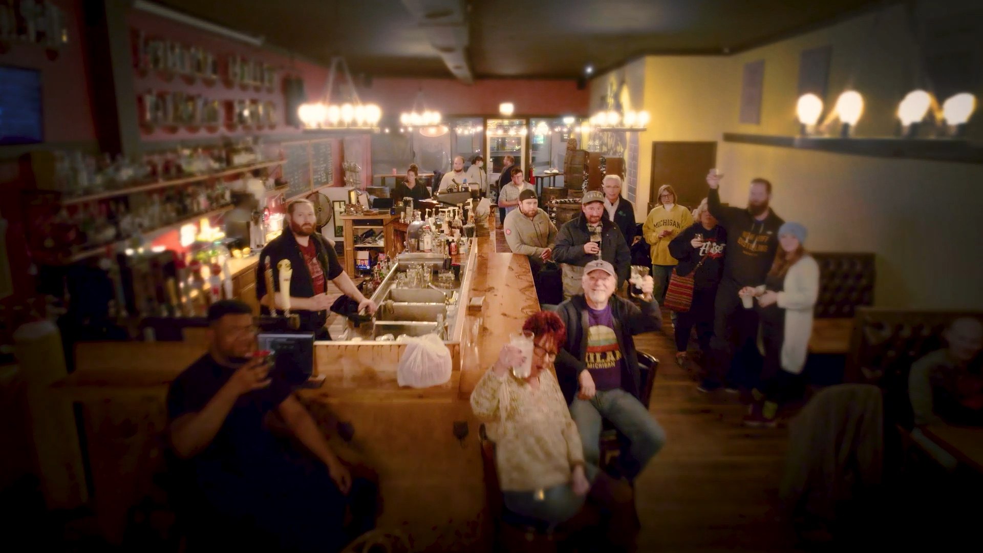 A full bar at night