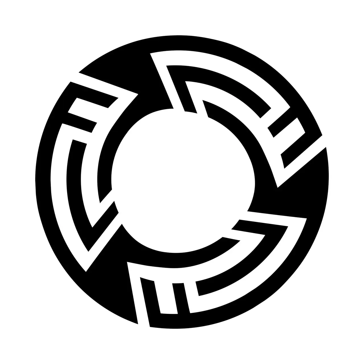 A symmetrical black ring of interlocking segments around an open center