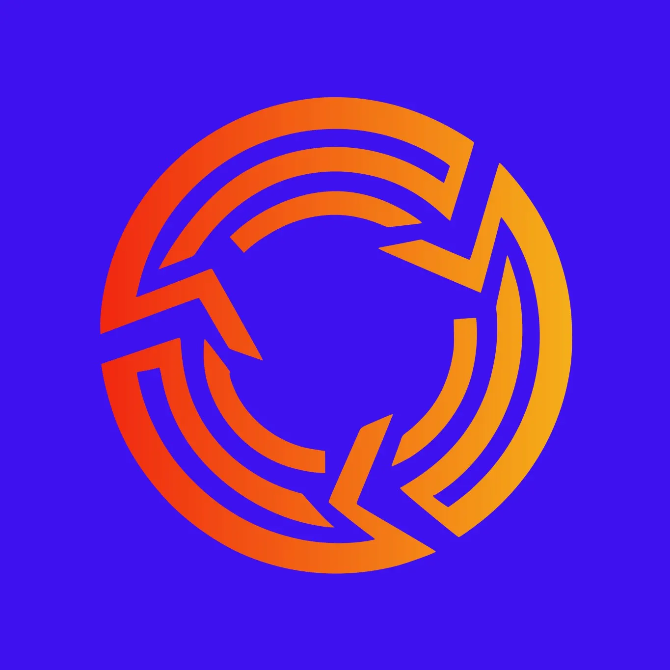 An orange and red gradient ring of uneven segments on a purple background